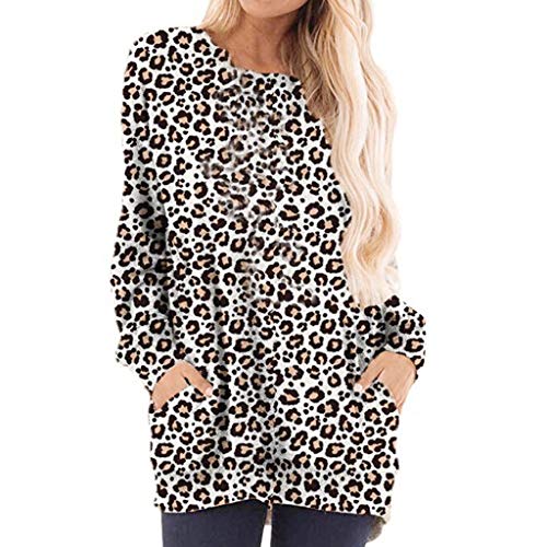 WARMWORD Camiseta Manga Larga Mujer Tops Blusa Mujer Elegante Mujeres Blusa T-Shirt Casual Tops Primavera T-Shirt Leopardo Camiseta Mujer Larga Ropa Mujer Talla Grande Blusas