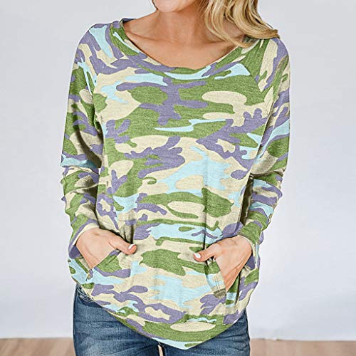 WARMWORD Camiseta Mujer Moda Manga Larga Casual Camuflaje Impresión Camiseta Sudaderas Invierno Jersey Tumblr Mujer Otoño Primavera Blusa Tops Suéter Mujer Abrigo Deportiva