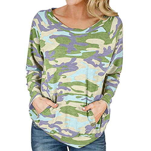 WARMWORD Camiseta Mujer Moda Manga Larga Casual Camuflaje Impresión Camiseta Sudaderas Invierno Jersey Tumblr Mujer Otoño Primavera Blusa Tops Suéter Mujer Abrigo Deportiva