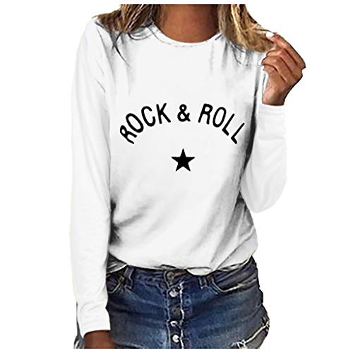 WARMWORD Mujer Tops Elegantes Blusas para Mujer Cómodas Mangas largas Blusas para Mujer Otoño Mujer Moda Talla Extra Impresión Cuello Redondo Manga Larga Camiseta Blusa Tops