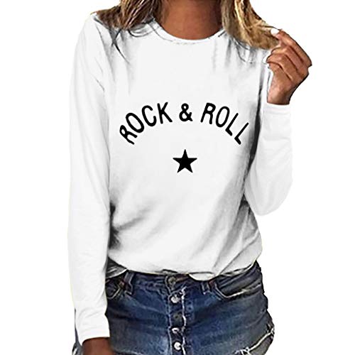 WARMWORD Mujer Tops Elegantes Blusas para Mujer Cómodas Mangas largas Blusas para Mujer Otoño Mujer Moda Talla Extra Impresión Cuello Redondo Manga Larga Camiseta Blusa Tops