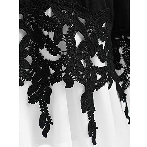 WARMWORD Mujer Tops Gasa Color sólido de Manga Larga V Cuello Sexy Encaje Tops Casuales Blusa Camiseta Manga de Trompeta de Gasa de Manga Larga con Cuello en V y Top de Gran tamaño