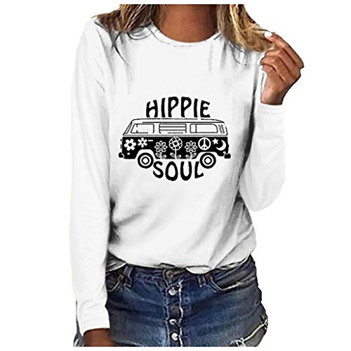 WARMWORD Mujer Tops Manga Larga Casual Elegantes Blusas para Mujer Cómodas Mangas largas Blusas para Mujer Otoño Mujer Moda Talla Extra Impresión Cuello Redondo Manga Larga Camiseta Blusa Tops