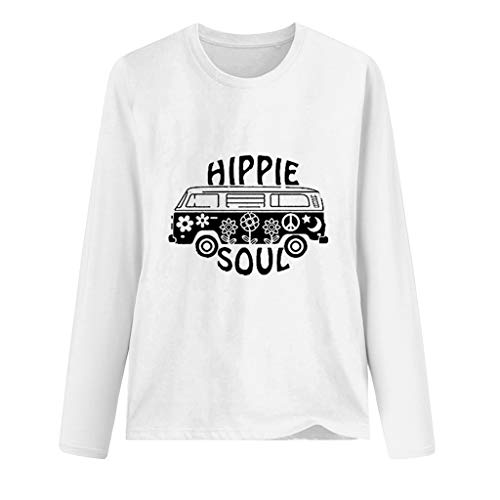 WARMWORD Mujer Tops Manga Larga Casual Elegantes Blusas para Mujer Cómodas Mangas largas Blusas para Mujer Otoño Mujer Moda Talla Extra Impresión Cuello Redondo Manga Larga Camiseta Blusa Tops