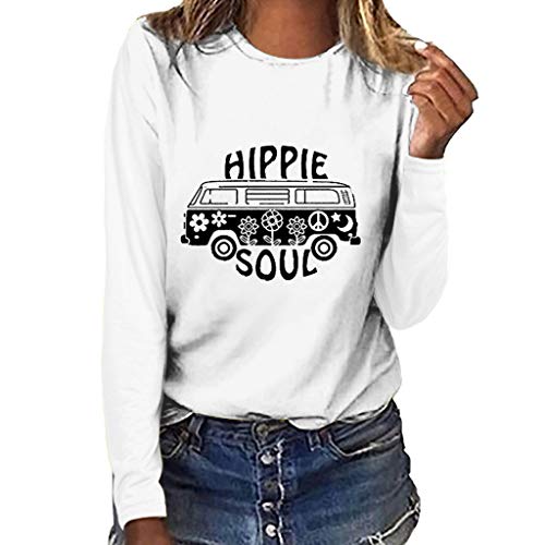 WARMWORD Mujer Tops Manga Larga Casual Elegantes Blusas para Mujer Cómodas Mangas largas Blusas para Mujer Otoño Mujer Moda Talla Extra Impresión Cuello Redondo Manga Larga Camiseta Blusa Tops