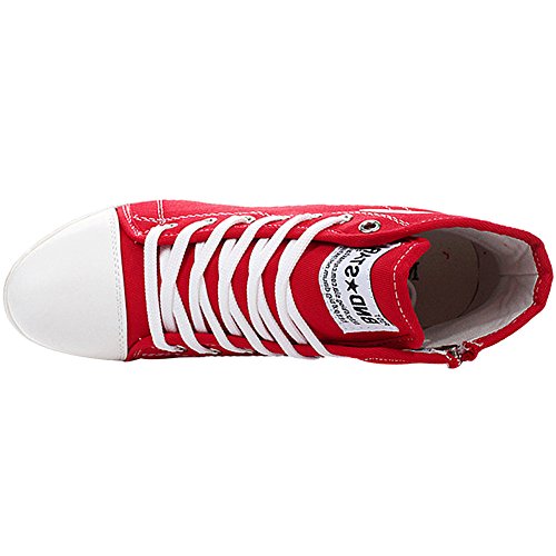 Wealsex Mujer Cuñas Zapatos De Lona High-Top Zapatos Casuales Encaje Talla Grande (Rojo,37)