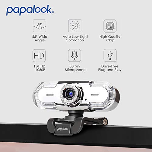 Webcam para PC, PAPALOOK PA452 Full HD 1080p/30fps Videollamadas, Cámara Web con Micrófono Integrado para Computadora Portátil/Escritorio, Funciona con Skype/Twitch/YouTube