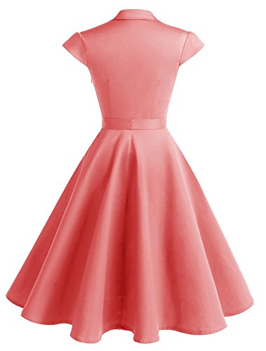 Wedtrend Vestido Vintage Escote V 1950s Cóctel Rockabilly Mujer Vestido Fiesta WTP10007CoralXS
