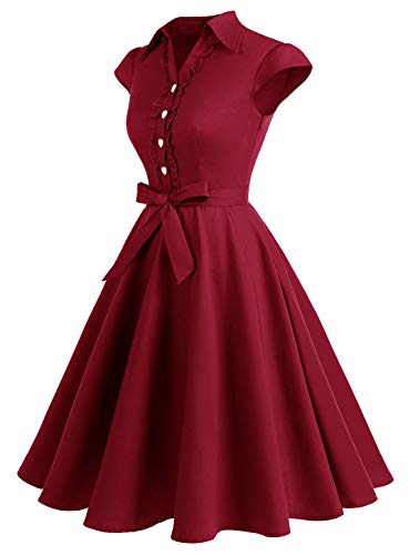 Wedtrend Vestido Vintage Escote V 1950s Cóctel Rockabilly Mujer Vestido Fiesta WTP10007DarkRed3XL