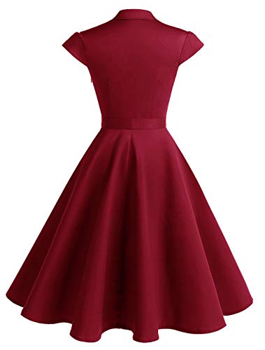Wedtrend Vestido Vintage Escote V 1950s Cóctel Rockabilly Mujer Vestido Fiesta WTP10007DarkRed3XL