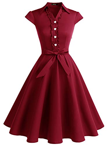 Wedtrend Vestido Vintage Escote V 1950s Cóctel Rockabilly Mujer Vestido Fiesta WTP10007DarkRed3XL