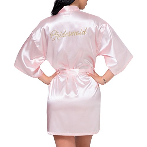 WEIMEITE Bata de Kimono de satén Robe para la Novia Dama de Honor de la Dama de Honor Toga de Boda de la Rosa Mothe de la Novia