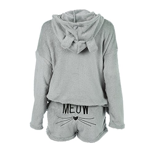 WEIMEITE Chica Mujer Conjuntos Pijama Otoño Invierno Franela Pijamas Cálidos Historieta Mujeres Homewear Animal Ropa de Dormir Gato Pijama