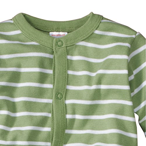 WELLYOU Pijamas para bebés y niños, Pijamas de una Pieza 100% Hecho de algodón, Color Verde con Rayas Blancas. Tallas 56-134 (116-122)
