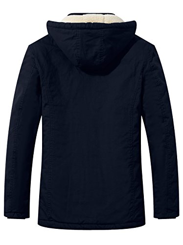 WenVen Abrigo Forro Polar Grueso Chaquetas Estilo Militar Clásica Cazador con Capucha Cremallera Frontal Chaquetas de Sherpa Exteriores Hombre Azul Marino Medium