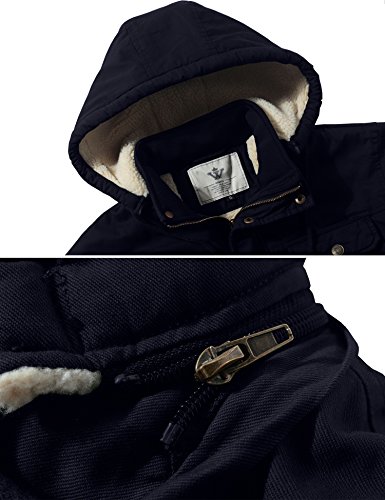 WenVen Abrigo Forro Polar Grueso Chaquetas Estilo Militar Clásica Cazador con Capucha Cremallera Frontal Chaquetas de Sherpa Exteriores Hombre Azul Marino Medium