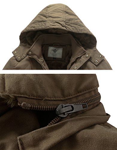WenVen Abrigos Cálido Invierno Chaqueta Longitud Media Delgada Cazadora Entretiempo Bolsillos Múltiples Chaqueta de Lana Exteriores Hombre Caqui Small