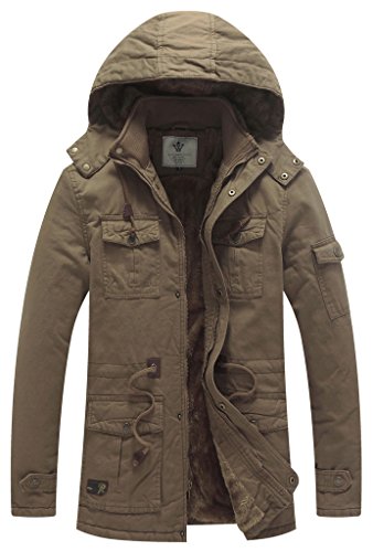 WenVen Abrigos Cálido Invierno Chaqueta Longitud Media Delgada Cazadora Entretiempo Bolsillos Múltiples Chaqueta de Lana Exteriores Hombre Caqui Small