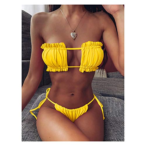WENYOG Trajes De BañO Sexy Bikini Bandeau Traje de baño Traje de baño Femenino Mujeres Mini Thong Bikini fijado beather natación Ropa de Playa Trajes De BañO Mujer (Color : Red, Size : M)