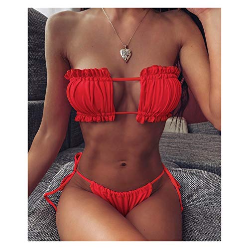 WENYOG Trajes De BañO Sexy Bikini Bandeau Traje de baño Traje de baño Femenino Mujeres Mini Thong Bikini fijado beather natación Ropa de Playa Trajes De BañO Mujer (Color : Red, Size : M)