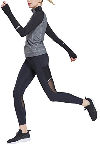 Westkun Camiseta de Manga Larga para Mujer Sudadera de Half Zip Deporte Chaqueta Yoga Casual Corriendo Pull-Over Tops con Agujeros para los Pulgares(Gris,XL)