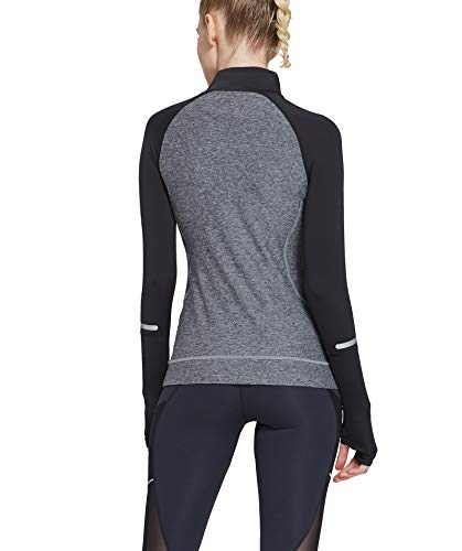 Westkun Camiseta de Manga Larga para Mujer Sudadera de Half Zip Deporte Chaqueta Yoga Casual Corriendo Pull-Over Tops con Agujeros para los Pulgares(Gris,XL)
