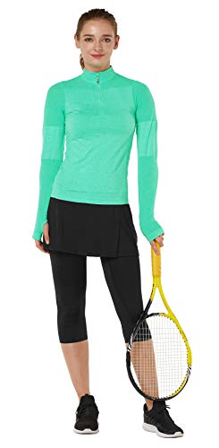 Westkun Camiseta de Manga Larga sin Costuras para Mujer Sudadera de Half Zip Deporte Chaqueta Yoga Casual Corriendo Pull-Over Tops con Agujeros para los Pulgares(Verde,L)