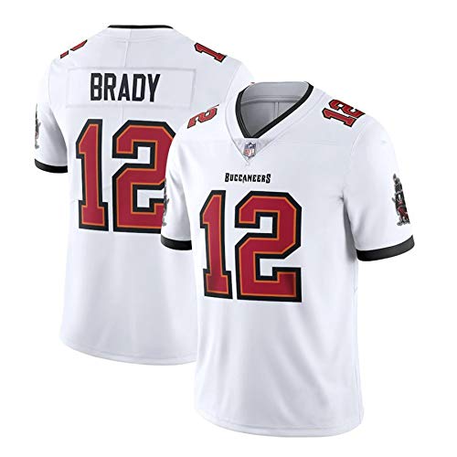 WFGY Camiseta NFL Pirates 12# Brady Buccaneers para Hombre, Versión Bordada 100% Poliéster Transpirable Y Que Absorbe El Sudor, Honor hasta El Final,Blanco,S