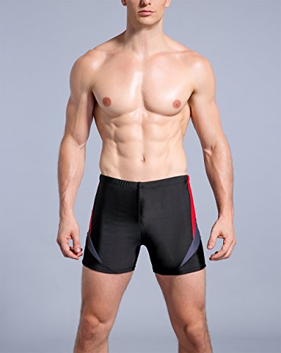 WHCREAT Bañador de Natación para Hombre Pantalones Cortos Protección UV Resistente al Cloro, Rojo/Gris XL