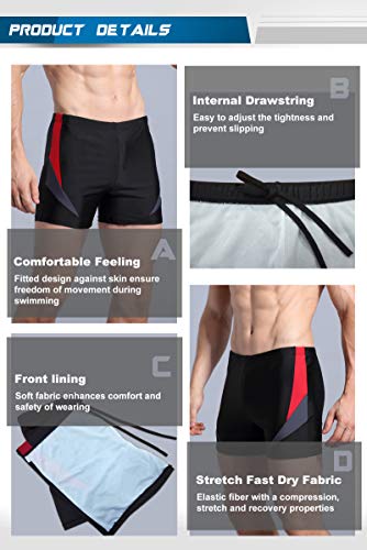 WHCREAT Bañador de Natación para Hombre Pantalones Cortos Protección UV Resistente al Cloro, Rojo/Gris XL