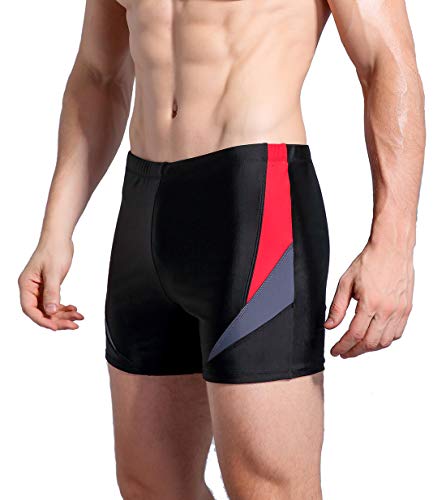 WHCREAT Bañador de Natación para Hombre Pantalones Cortos Protección UV Resistente al Cloro, Rojo/Gris XL