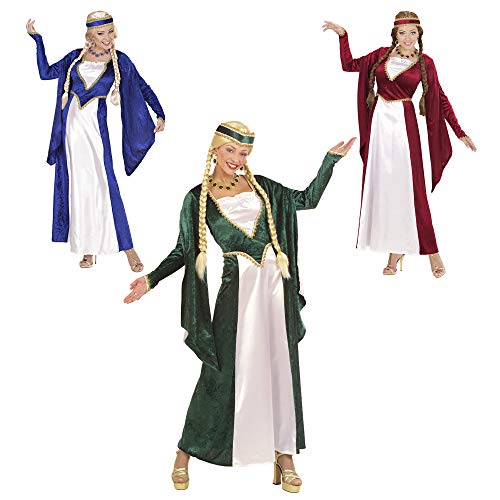 Widmann 57782 - Traje Medieval para mujeres, vestido y tocado, talla M, surtido de colores: ojo, verde o azul