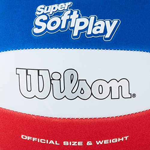 Wilson WTH90219XB Pelota de Voleibol Super Soft Play Cuero sintético Interior y Exterior, Unisex-Adult, Blanco/Rojo/Azul, Tamaño Oficial