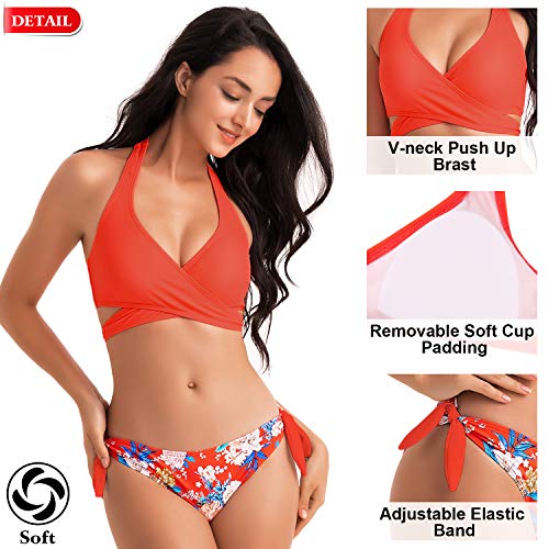 WIN.MAX Bikinis Mujer 2019,Bikinis Mujer 2019 Brasileños,Bikini Push Up con Relleno,Bañadores de Mujer,Playa de Verano Bañador,Bikini Talla Grande,Ideal para Nadar,Vacaciones(Rojo, EU40)