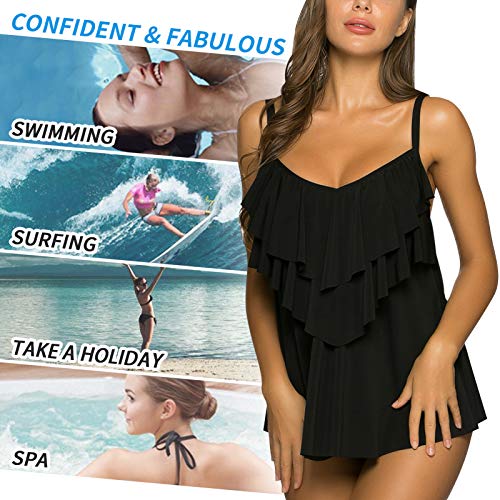 WIN.MAX Traje de Baño en Dos Piezas Sexy Mujer Tankini Vest + Short de Baño Traje Conjunto de Bañador Swimsuit para el Mar, Playa, Piscina, Fiesta, Vacaciones (Negro, 48)