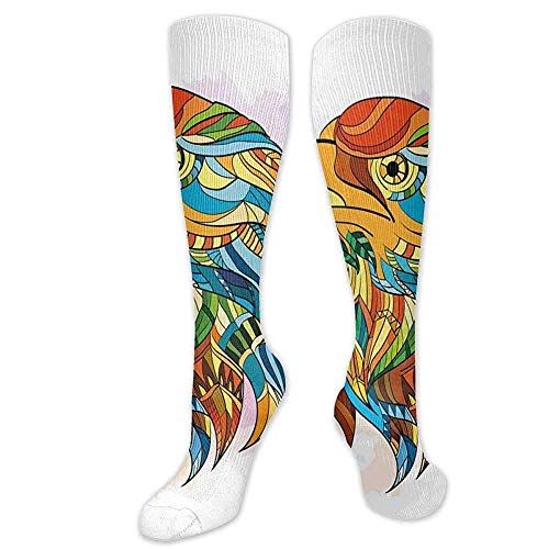 winterwang Calcetines, patrón de águila calva de inspiración étnica con esquema de color oriental, diseño de animal volador