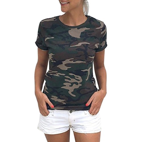 winwintom Las Mujeres Casual Camiseta Camuflaje de Manga Corta de Verano Camisa Blusa (M, Verde)