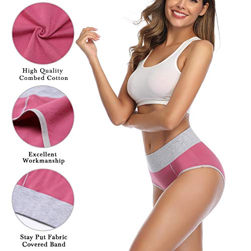 wirarpa Bragas Mujer Slip Cintura Alta Algodón Braguitas 4 Pack Tamaño M