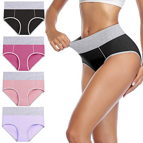 wirarpa Bragas Mujer Slip Cintura Alta Algodón Braguitas 4 Pack Tamaño M