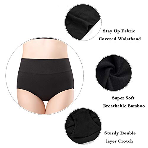 wirarpa Bragas Mujer Talle Alto Sin Costuras Pack de 4 Culotte Bambú Suave Braguitas Tallas Grandes Negro Talla XL