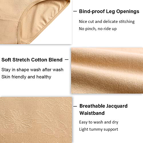 wirarpa Bragas Talle Alto Algodón para Mujer Cómodo elástico Braga Pantalones de Mujer Pack de 4 Negro, Beige Tamaño L