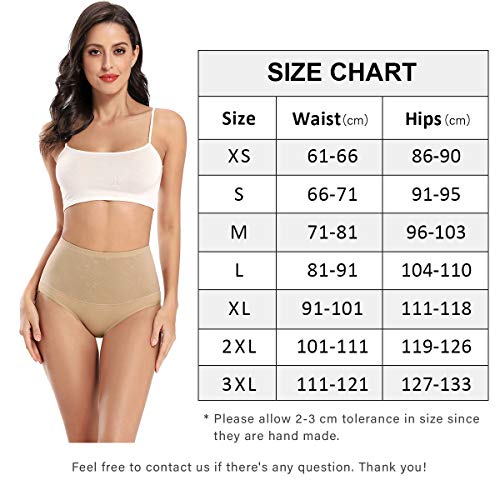 wirarpa Bragas Talle Alto Algodón para Mujer Cómodo elástico Braga Pantalones de Mujer Pack de 4 Negro, Beige Tamaño L