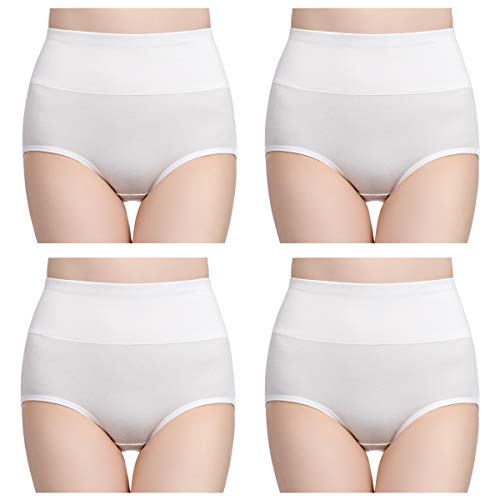 wirarpa Braguitas Culotte Algodón para Mujer Bragas de Cintura Alta Cómodo Blanco Pack de 4 Talla M