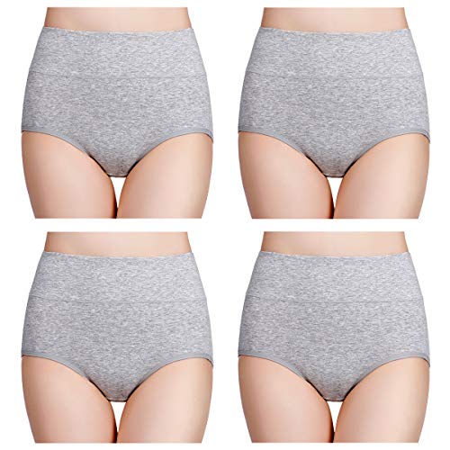 wirarpa Braguitas Culotte Algodón para Mujer Bragas de Cintura Alta Cómodo Faja Reductora Ajustan Pack de 4 Gris L