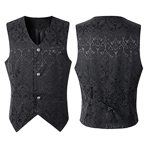WLNKJ Disfraz De Halloween Steampunk Medieval, Clásico Gótico para Hombre Época Victoriana Retro Aristocrática Camisa Chaleco Disfraz De Fiesta Cosplay,Negro,L