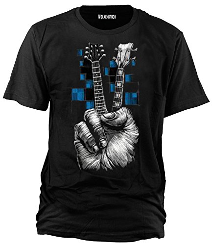 Wolkenbruch - Camiseta de dedos de guitarra con símbolo de paz, rock (talla M-XXXXXL) Negro XXXL