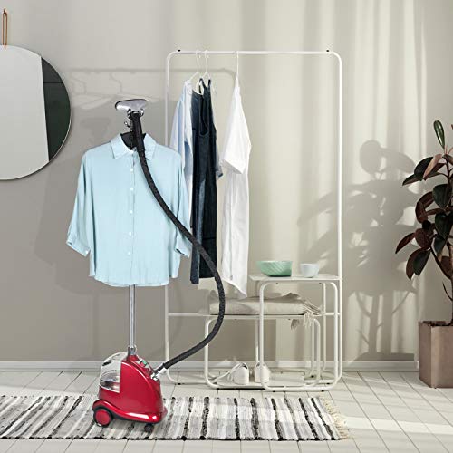 WOLTU Plancha de Vapor Vertical Altura Ajustable Profesional Plancha Ropa Vapor de 2200W, 3L Continuo de Alta Potencia Plástico con Cepillo y Perchas Rojo DG004rt