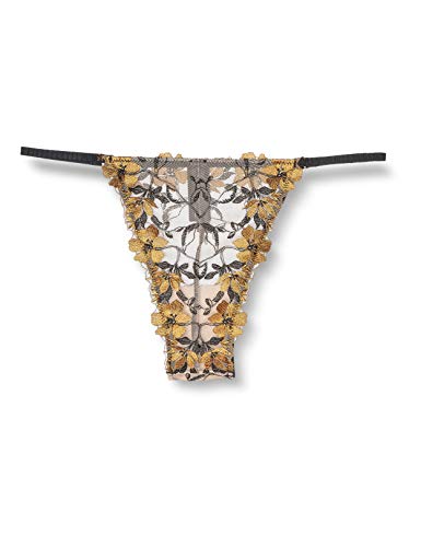 Women' Secret Braguita brasileña Tira Tejido Bordado Ropa Interior, Dorado/Mostaza, S para Mujer