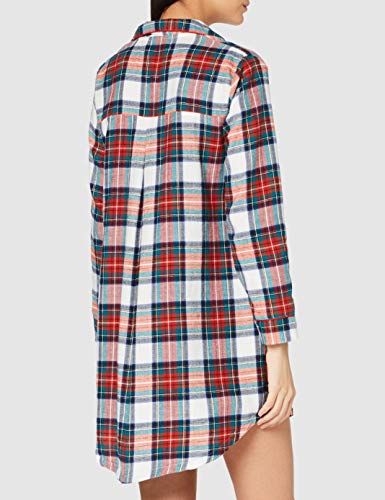 Women' Secret Camisola Corta Estampado Cuadros Camisa de Noche, Kaki Oscuro, L para Mujer