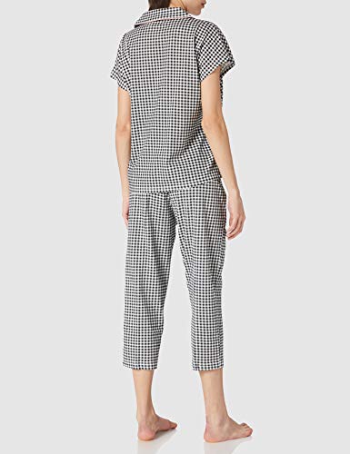 Women' Secret Pijama Camisero Capri cuadritos Vichy, Negro, XL para Mujer